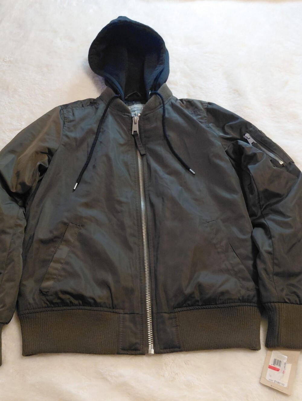 Levi's Black/Green Hooded Bomber Jacket Quilted Full Zip NWT XS Women's/Unisex